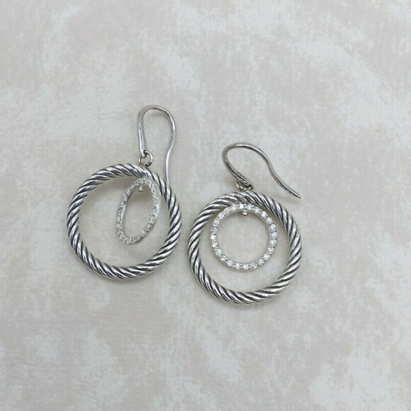 David Yurman Movile Earrings in Sterling Silver & Diamonds - Picture 1 of 3